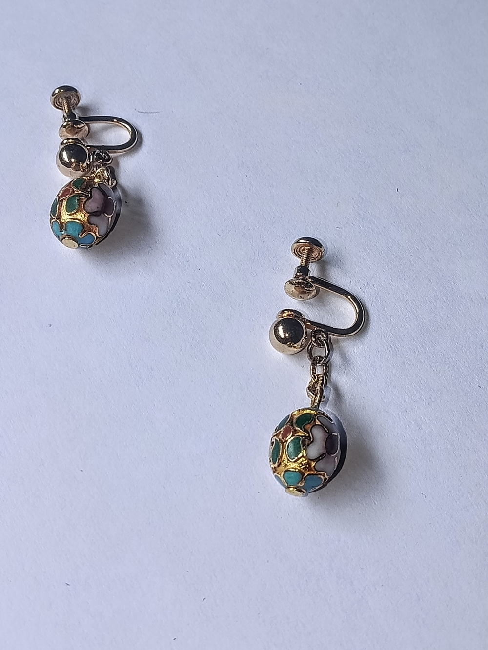 Vintage Van Dell 1/20 12K Gold Filled Cloisonne Enamel Bead Screw Back Earrings